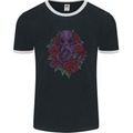 Octopus Skull Cthulhu Kraken With Roses Mens Ringer T-Shirt FotL Black/White