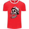 Old Sailor Skull Sailing Captain Mens Ringer T-Shirt FotL Red/White