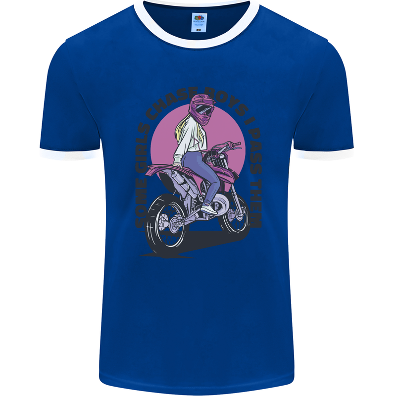 Some Girls Chase Funny Biker Motorcycle Mens Ringer T-Shirt FotL Royal Blue/White