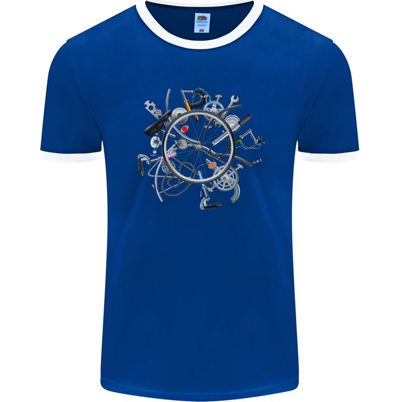 Bicycle Parts Cycling Cyclist Cycle Bicycle Mens Ringer T-Shirt FotL Royal Blue/White