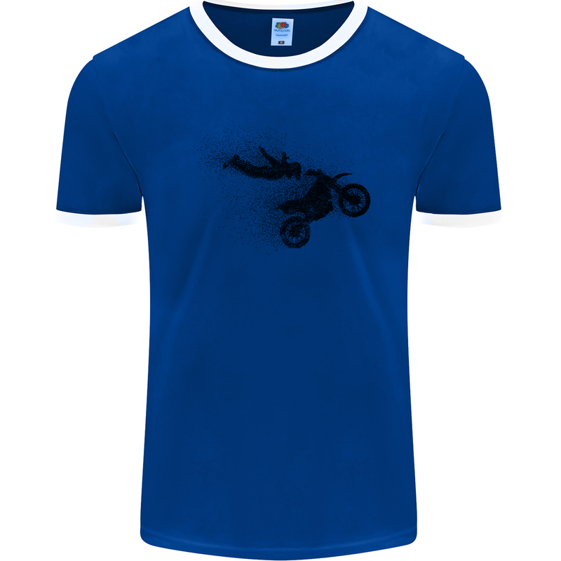 Abstract Motocross Rider Dirt Bike Mens Ringer T-Shirt FotL Royal Blue/White