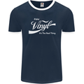 Enjoy Vinyl DJ DJing Decks Turntable Funny Mens Ringer T-Shirt FotL Navy Blue/White