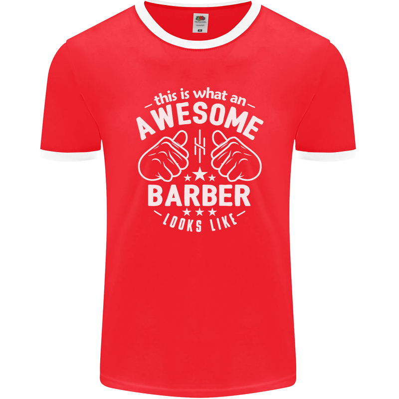 This Is What an Awesome Barber Looks Like Mens Ringer T-Shirt FotL Red/White