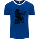 A Raven Reading a Book Literature Mens White Ringer T-Shirt Royal Blue/White