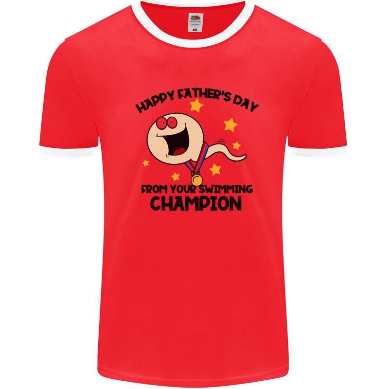 Swimming Champion Funny Fathers Day Dad Mens Ringer T-Shirt Red/White