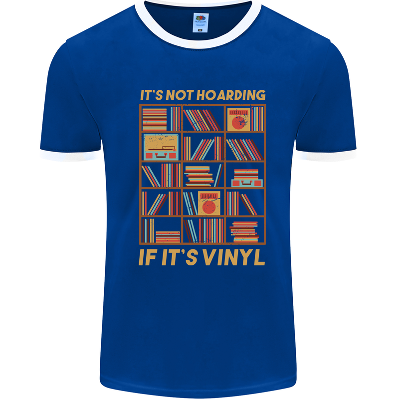 Funny Vinyl Records Turntable Music LP Mens Ringer T-Shirt Royal Blue/White