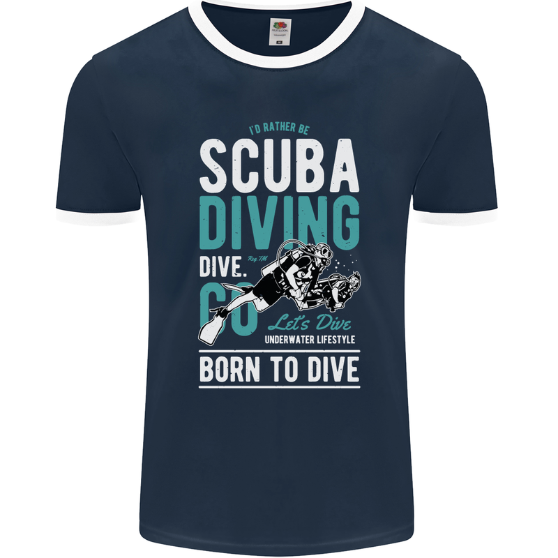 I'd Rather Be Scuba Diving Diver Funny Mens Ringer T-Shirt FotL Navy Blue/White