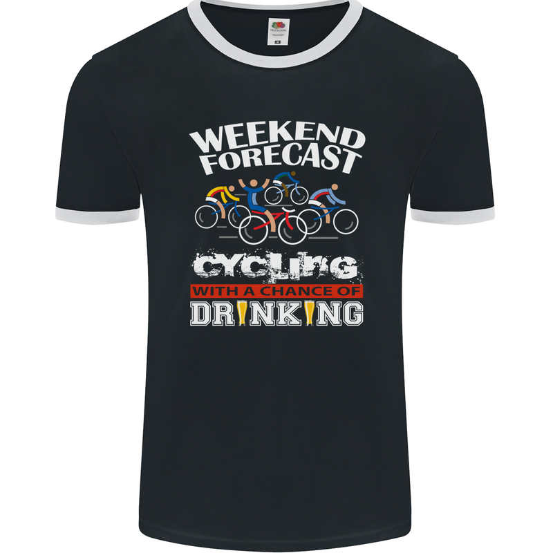 Weekend Forecast Cycling Cyclist Funny Mens Ringer T-Shirt FotL Black/White