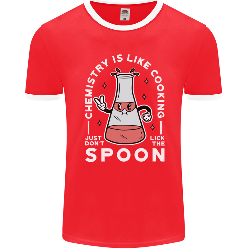 Chemistry is Like Cooking Funny Science Mens Ringer T-Shirt FotL Red/White