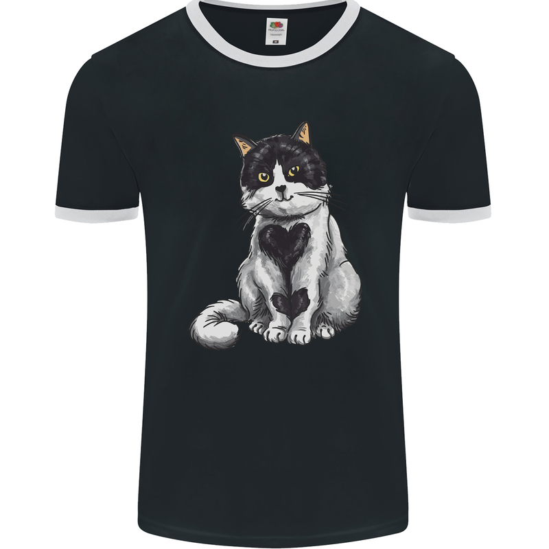 I Love Cats Cute Kitten Mens Ringer T-Shirt FotL Black/White