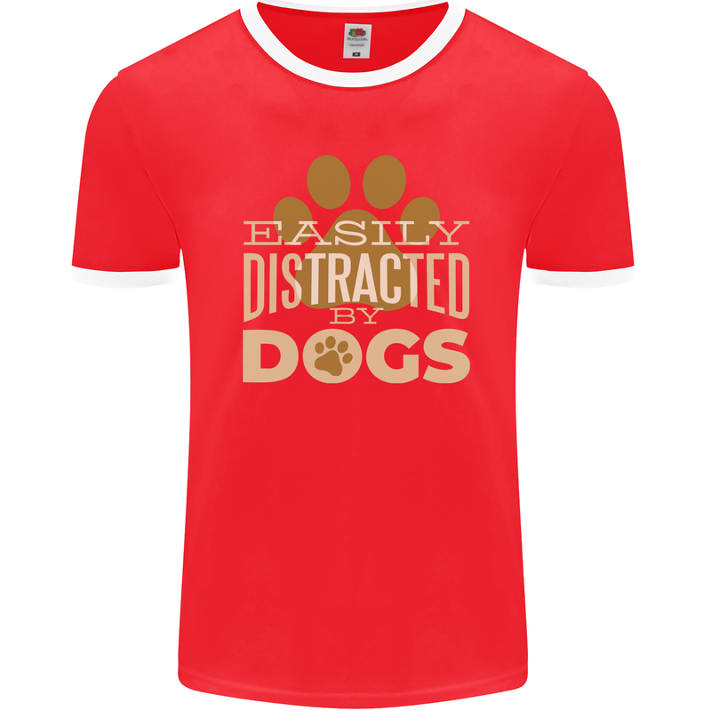 Easily Distracted By Dogs Funny ADHD Mens Ringer T-Shirt FotL Red/White