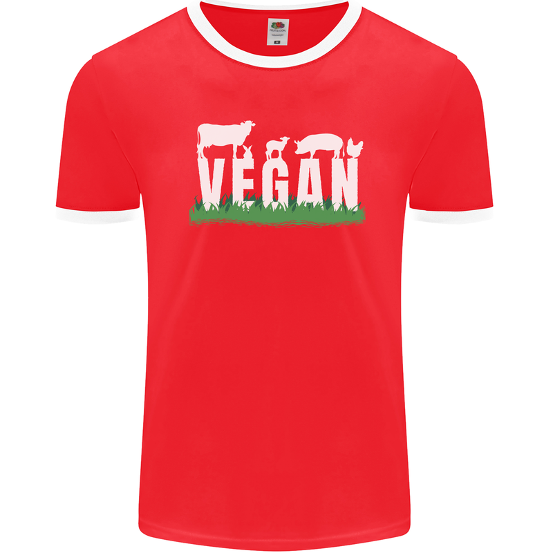 Vegan Field Mens Ringer T-Shirt FotL Red/White