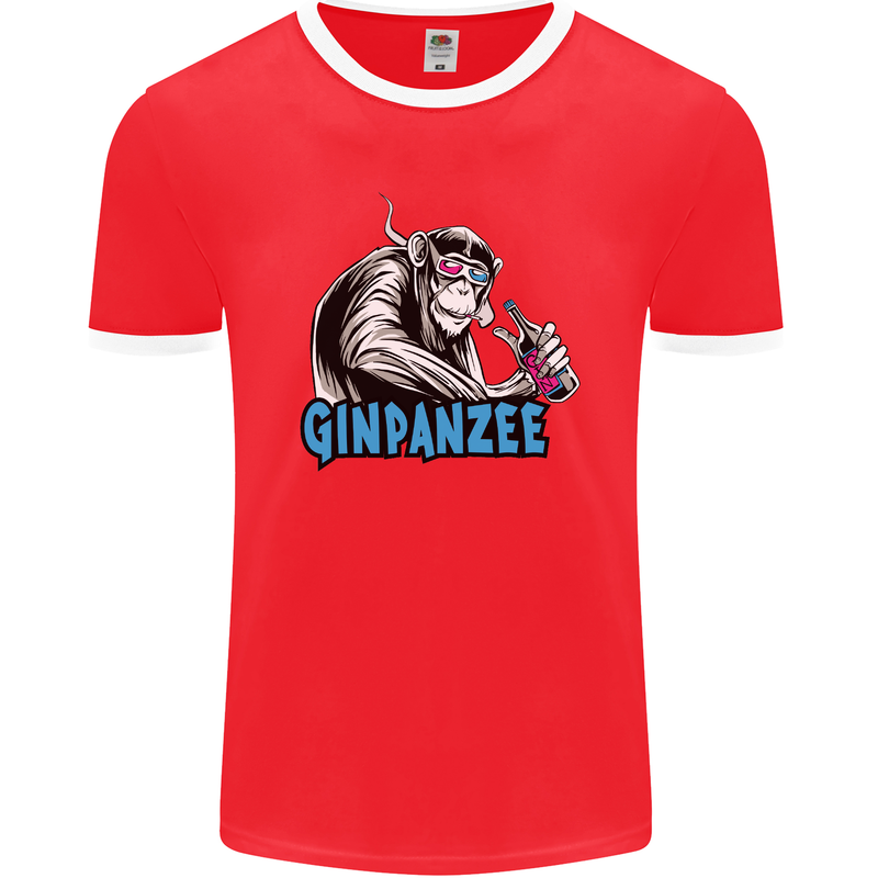 Ginpanzee Funny Gin Drinker Monkey Alcohol Mens Ringer T-Shirt FotL Red/White