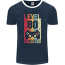 80th Birthday 80 Year Old Level Up Gamming Mens Ringer T-Shirt FotL Navy Blue/White