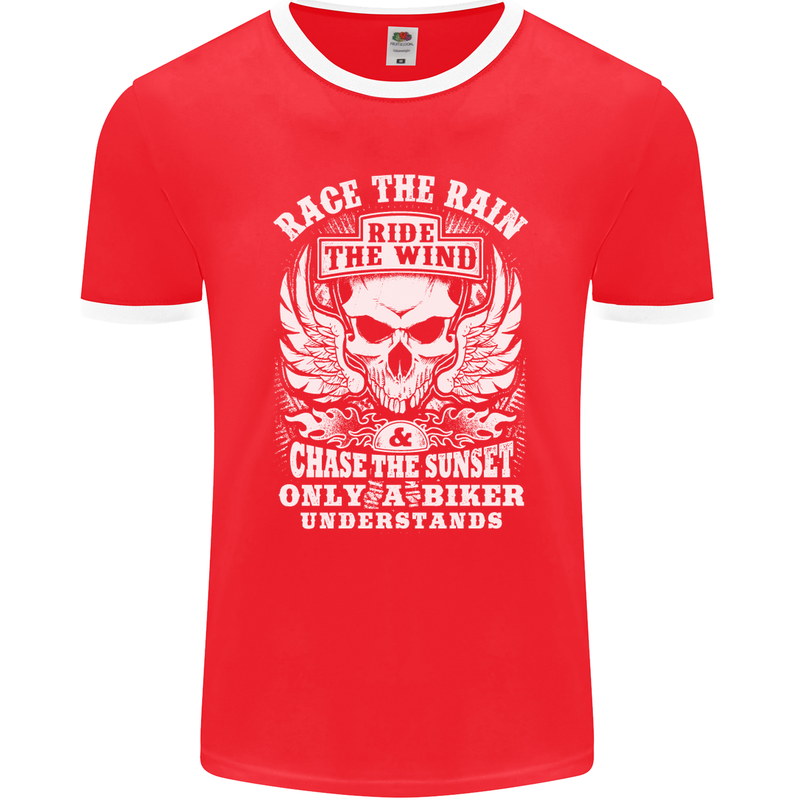 Race the Wind Biker Motorcycle Motorbike Mens Ringer T-Shirt FotL Red/White