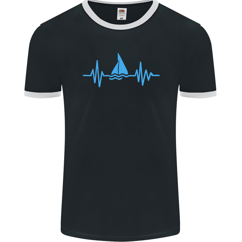 Pulse Sailing Sailor Boat Funny Captain ECG Mens Ringer T-Shirt FotL Black/White