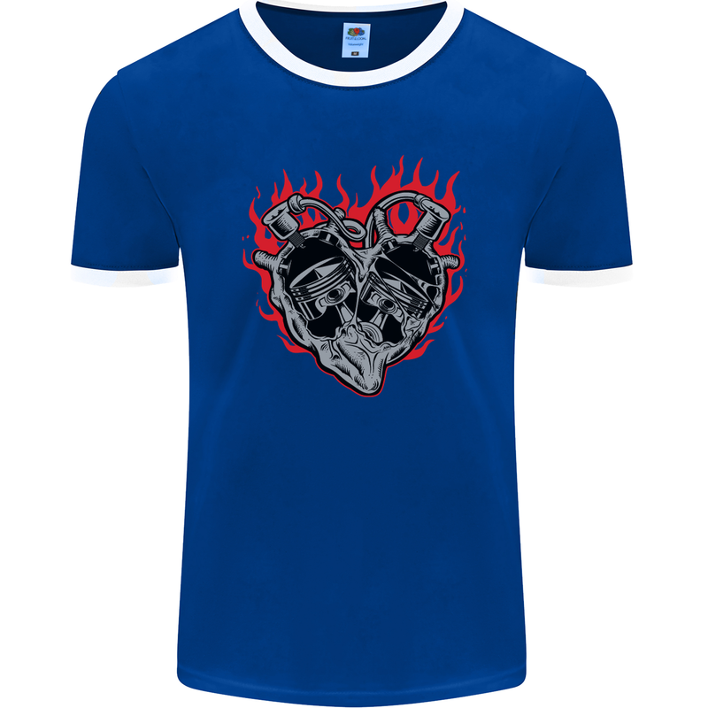 Biker Heart Motorbike Motorcycle Mens Ringer T-Shirt FotL Royal Blue/White