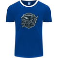 King of the Road Motorcycle Skull Biker Mens Ringer T-Shirt FotL Royal Blue/White