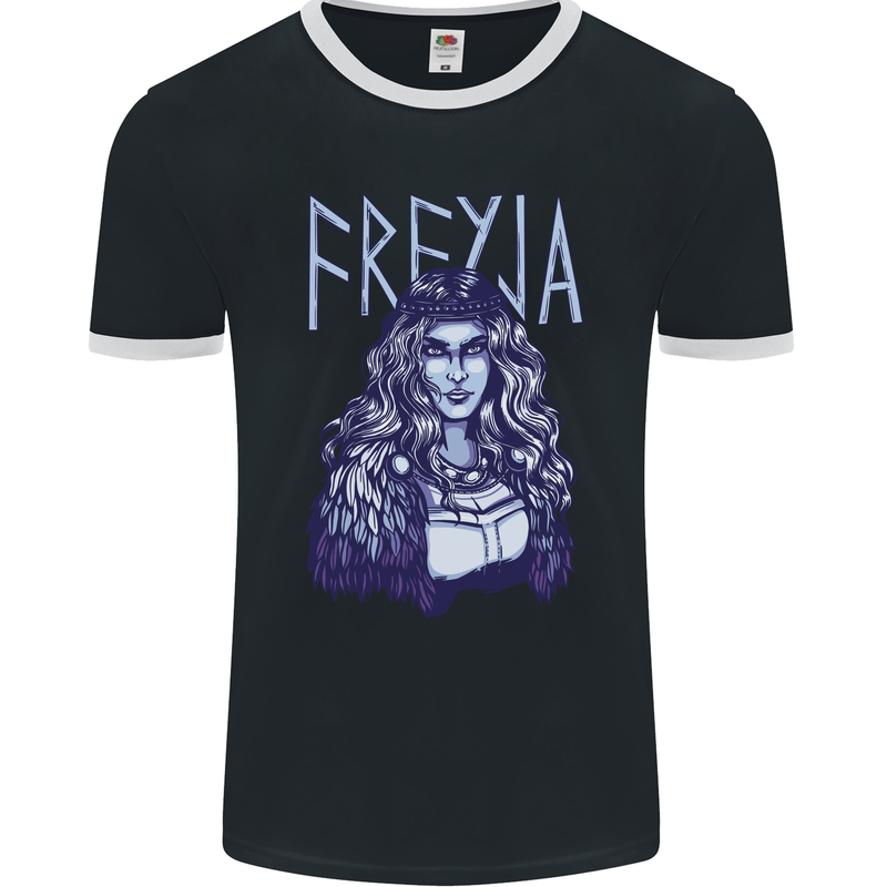 Freyja Norse Goddess Viking Valhalla Mens Ringer T-Shirt FotL Black/White