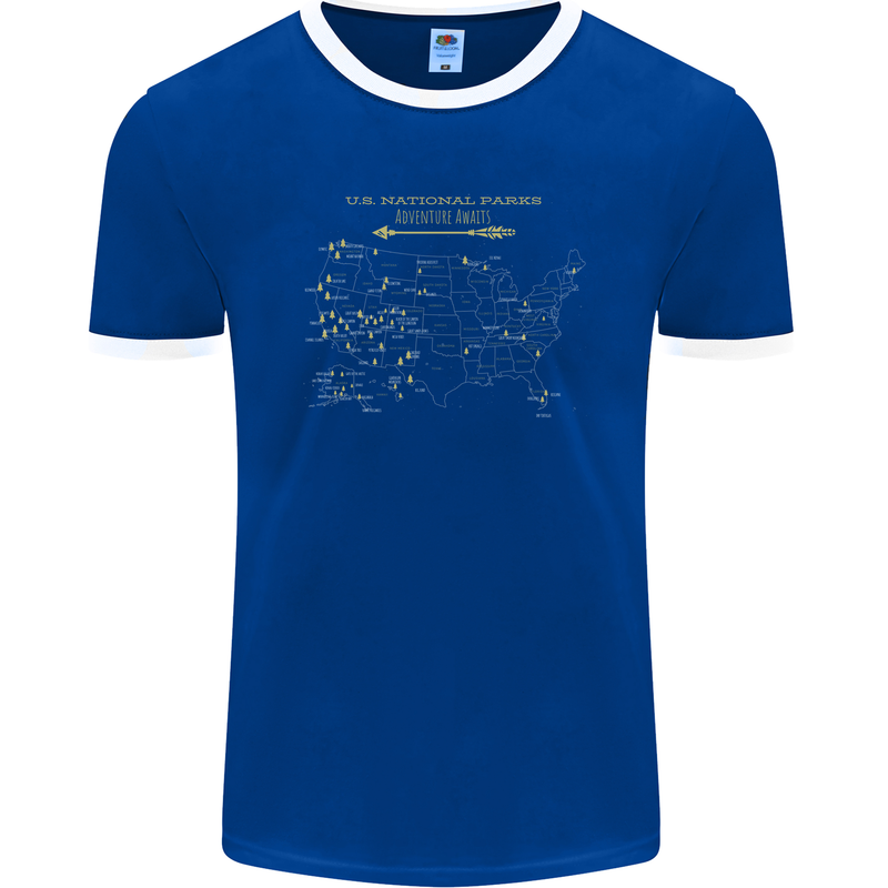 US National Parks Hiking Trekking Walking Mens Ringer T-Shirt FotL Royal Blue/White