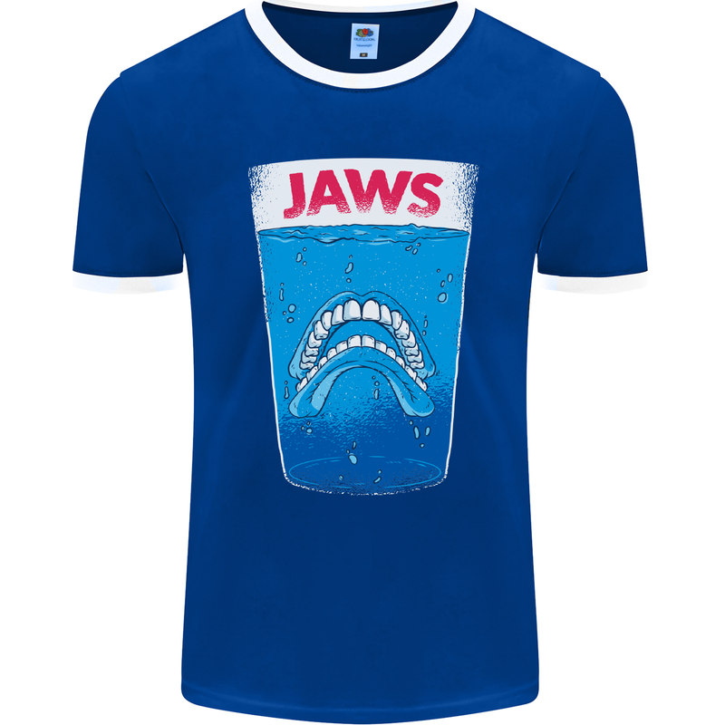 Jaws Funny Parody Dentures Skull Teeth Mens Ringer T-Shirt FotL Royal Blue/White