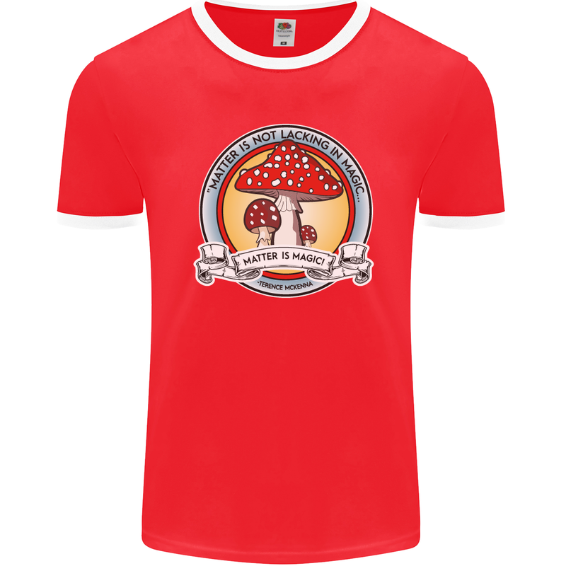 Matter Is Not Lacking in Magic Mushroom LSD Mens Ringer T-Shirt FotL Red/White