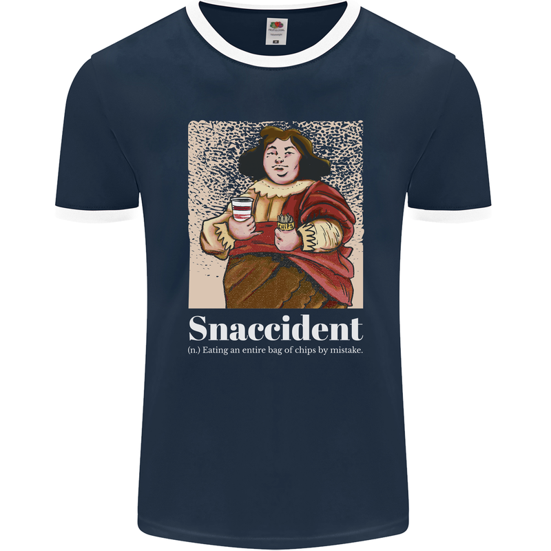 Snaccident Funny Diet  Junk FoodWeight Loss Mens Ringer T-Shirt FotL Navy Blue/White