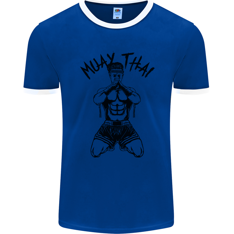 Muay Thai Fighter Mixed Martial Arts MMA Mens Ringer T-Shirt FotL Royal Blue/White