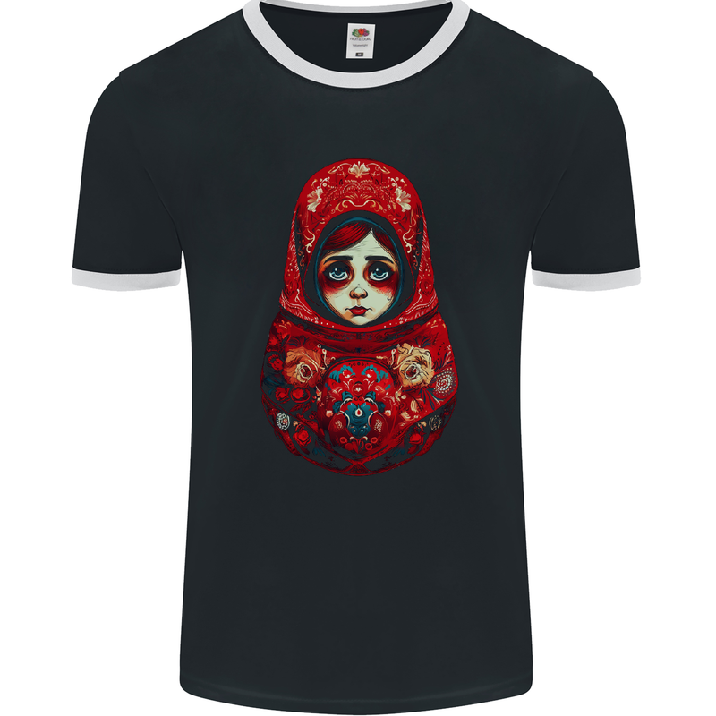 Fantasy Matryoshka Doll Russian Girl Mens Ringer T-Shirt FotL Black/White