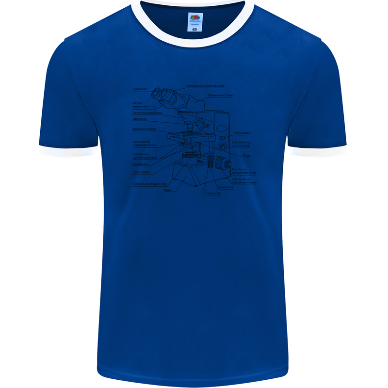 Microscope Biology Science Mens Ringer T-Shirt FotL Royal Blue/White