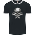 Spanner Skull Mechanic Biker Mens Ringer T-Shirt FotL Black/White