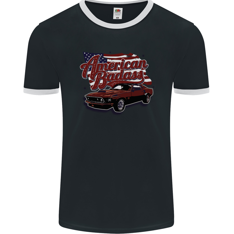 American Badass Muscle Car Mens Ringer T-Shirt FotL Black/White