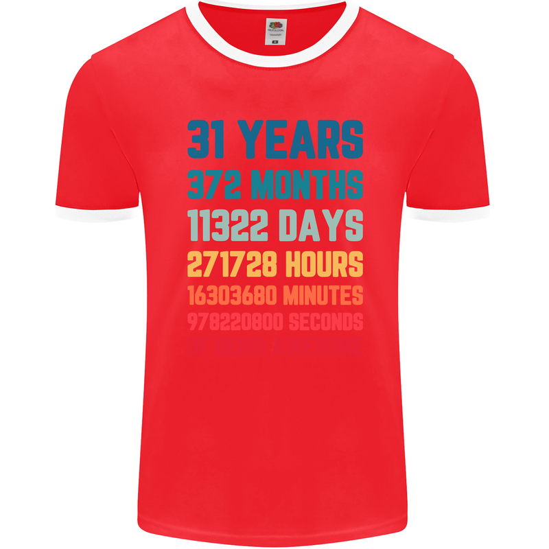31st Birthday 31 Year Old Mens Ringer T-Shirt FotL Red/White