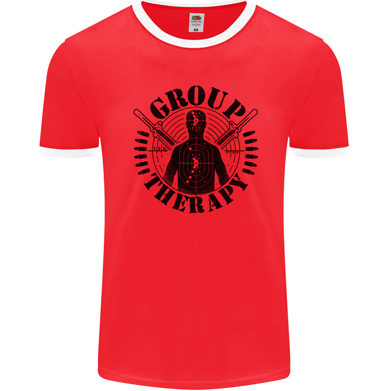 Group Therapy Shooting Hunting Rifle Funny Mens Ringer T-Shirt FotL Red/White