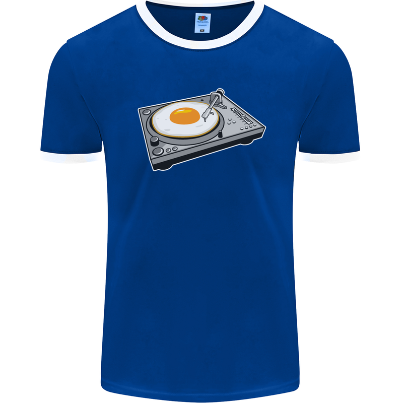 Egg Decks DJ DJing Turntable Record Player Mens Ringer T-Shirt FotL Royal Blue/White