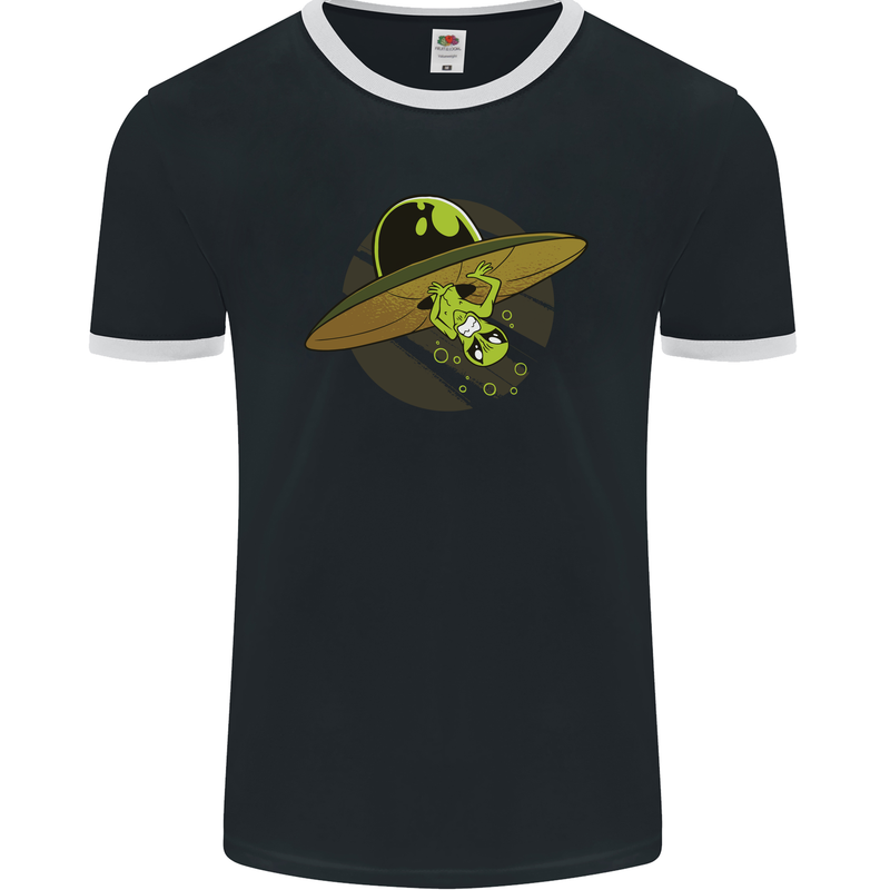 A Funny Alien Stuck in a UFO Flying Saucer Mens Ringer T-Shirt FotL Black/White