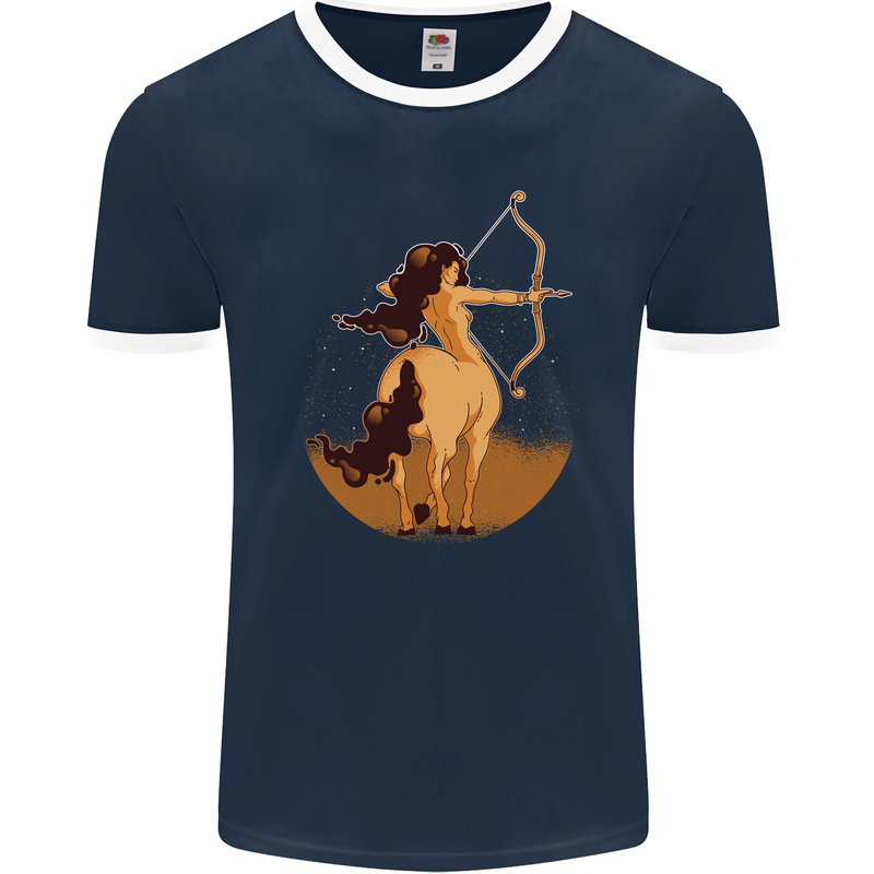 Sagittarius Woman Zodiac Star Sign Mens Ringer T-Shirt FotL Navy Blue/White