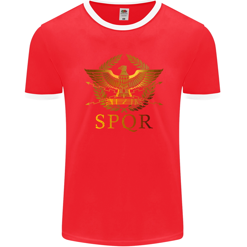 Gym Training Top Weightlifting SPQR Roman Mens Ringer T-Shirt FotL Red/White