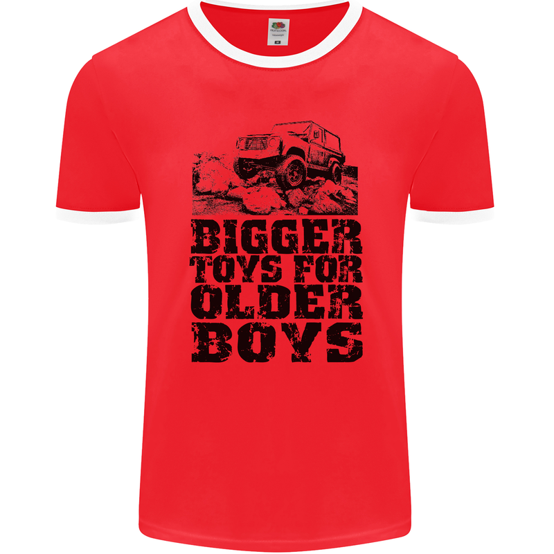 Bigger Toys Older Boys Off Roading Road 4x4 Mens Ringer T-Shirt FotL Red/White