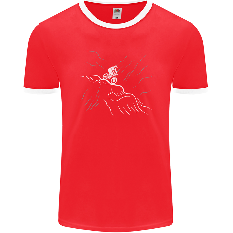 Downhill Mountain Biking Cycling Bike MTB Mens Ringer T-Shirt FotL Red/White