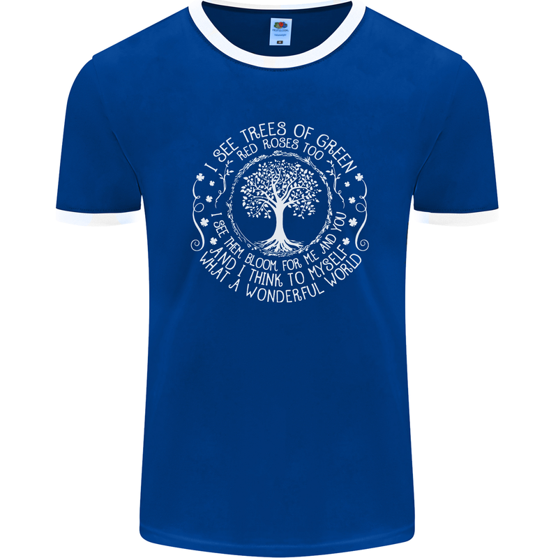 Trees What a Wonderful World Environment Mens Ringer T-Shirt FotL Royal Blue/White