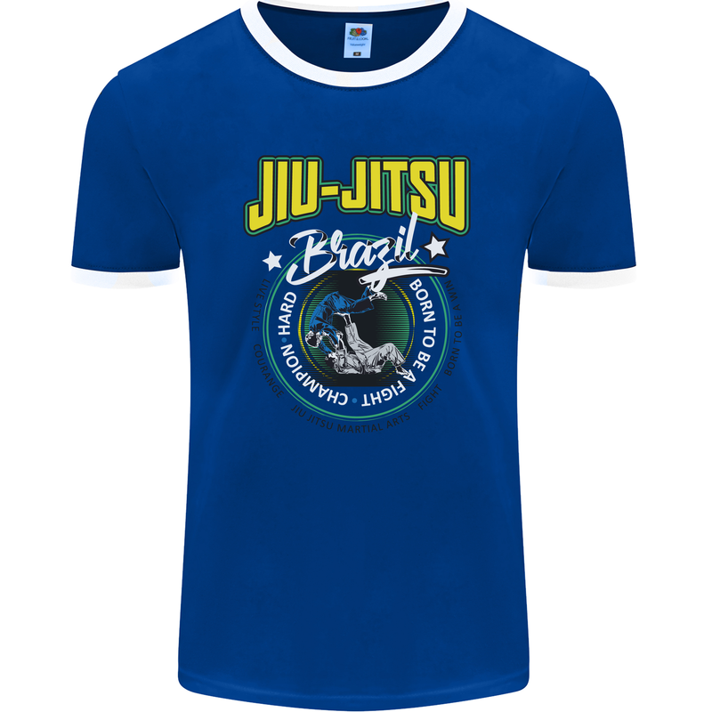 Jiu Jitsu Brazilian MMA Mixed Martial Arts Mens Ringer T-Shirt FotL Royal Blue/White