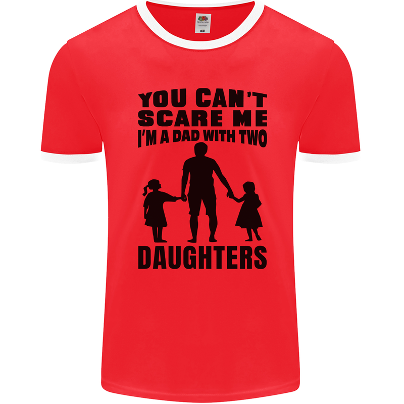 Dad With Two Daughters Funny Fathers Day Mens Ringer T-Shirt FotL Red/White