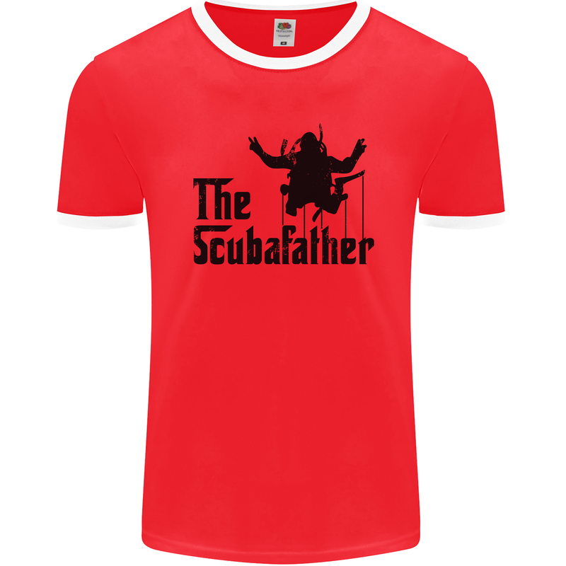 The Scuba Father Day Funny Diver Diving Mens Ringer T-Shirt FotL Red/White