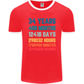 34th Birthday 34 Year Old Mens Ringer T-Shirt FotL Red/White