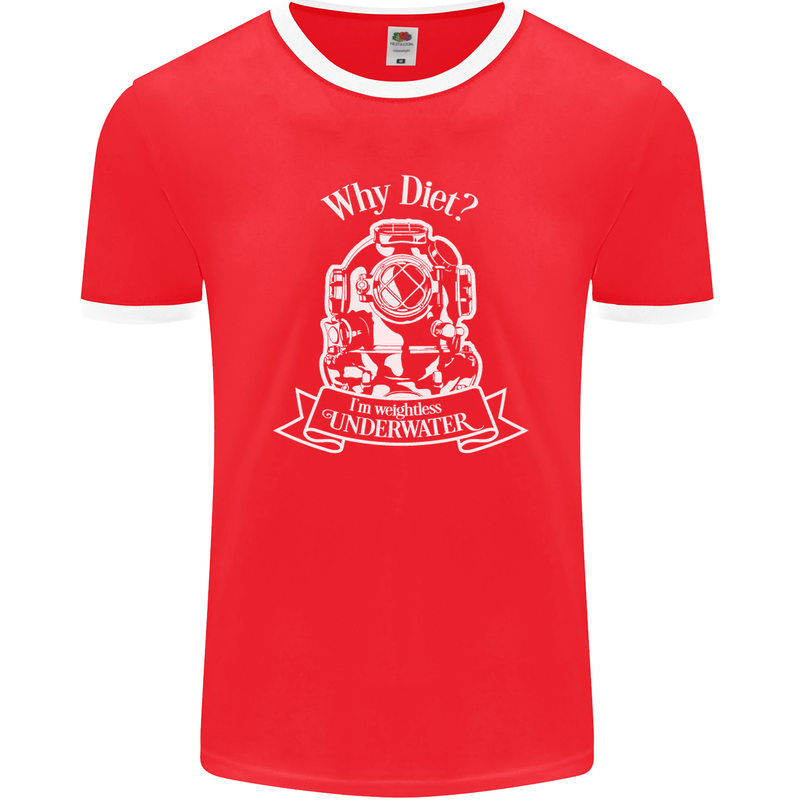 I'm Weightless Underwater Scuba Diving Mens Ringer T-Shirt FotL Red/White