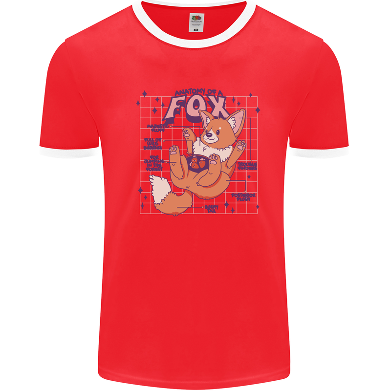 Anatomy of a Fox Foxes Funny Mens White Ringer T-Shirt Red/White