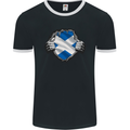 Scottish Flag Ripped Torn Gym Scotland Mens Ringer T-Shirt FotL Black/White