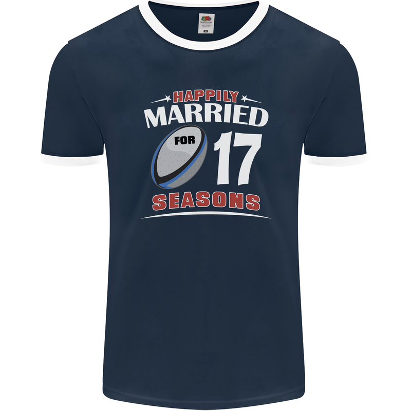 17 Year Wedding Anniversary 17th Rugby Mens Ringer T-Shirt FotL Navy Blue/White