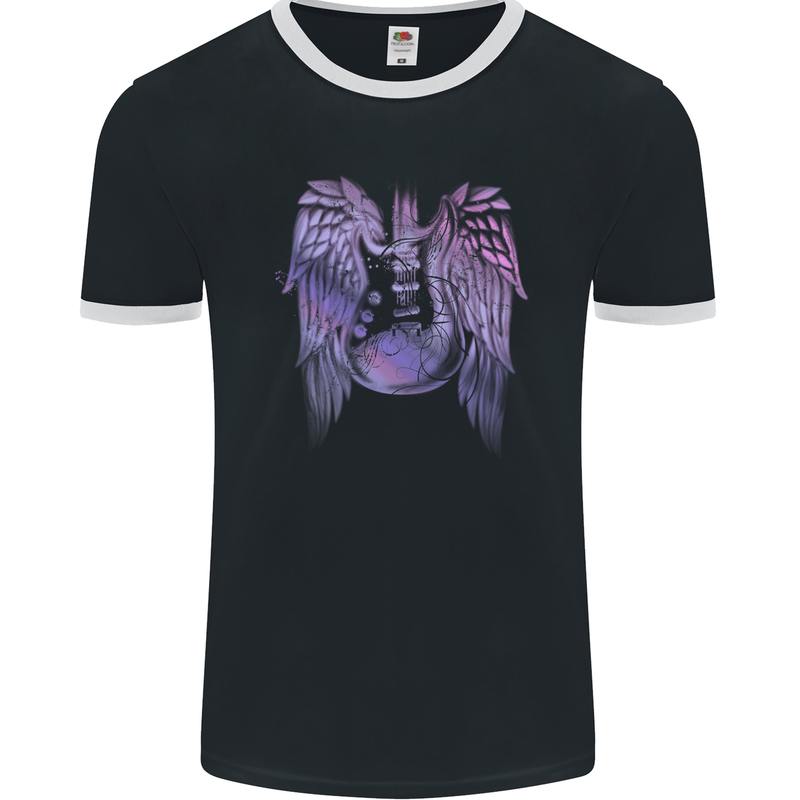 Electric Guitar Wings Guitarist Acoustic Mens Ringer T-Shirt FotL Black/White